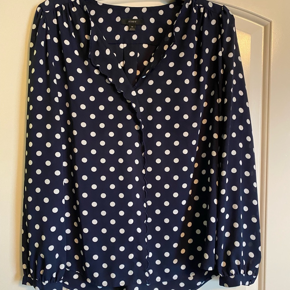 Jcrew navy polka dot blouse size M